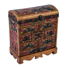 Load image into Gallery viewer, Unique Leather and Wood Bird Jewelry Box - Bright Hummingbird | NOVICA