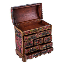 Load image into Gallery viewer, Unique Leather and Wood Bird Jewelry Box - Bright Hummingbird | NOVICA