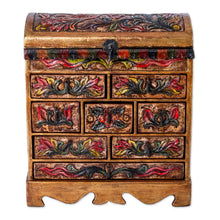 Load image into Gallery viewer, Unique Leather and Wood Bird Jewelry Box - Bright Hummingbird | NOVICA