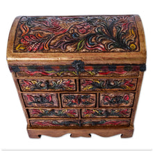 Load image into Gallery viewer, Unique Leather and Wood Bird Jewelry Box - Bright Hummingbird | NOVICA