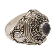 Load image into Gallery viewer, Amethyst and Sterling Silver Locket Ring - Secret Flame | NOVICA