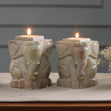 Load image into Gallery viewer, Natural Soapstone Hand Carved Candle Holders (Pair) - Baby Elephants | NOVICA