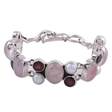 Load image into Gallery viewer, Pearl Rose Quartz and Garnet Bracelet from India - A Spell of Romance | NOVICA