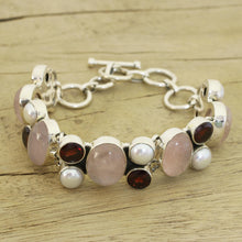 Load image into Gallery viewer, Pearl Rose Quartz and Garnet Bracelet from India - A Spell of Romance | NOVICA