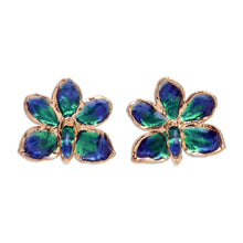 Load image into Gallery viewer, Natural orchid gold-plated flower earrings - Aqua Perfection | NOVICA