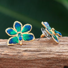 Load image into Gallery viewer, Natural orchid gold-plated flower earrings - Aqua Perfection | NOVICA