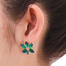 Load image into Gallery viewer, Natural orchid gold-plated flower earrings - Aqua Perfection | NOVICA