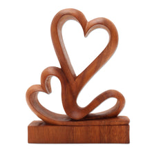 Load image into Gallery viewer, Carved Wood Romantic Sculpture - Two Hearts | NOVICA
