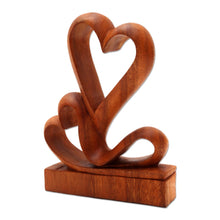 Load image into Gallery viewer, Carved Wood Romantic Sculpture - Two Hearts | NOVICA