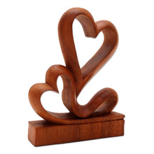 Load image into Gallery viewer, Carved Wood Romantic Sculpture - Two Hearts | NOVICA