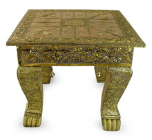 Load image into Gallery viewer, Fair Trade Wood Brass Accent Table Unique Traditional - Golden Splendor | NOVICA