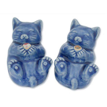 Load image into Gallery viewer, Hand Made Celadon Ceramic Cat Figurines (Pair) - Happy Kitties | NOVICA