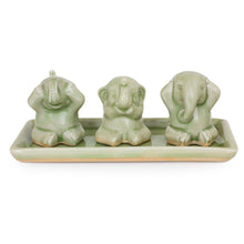 Load image into Gallery viewer, Celadon ceramic figurines (Set of 3) - Elephant Life Lessons | NOVICA
