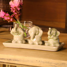 Load image into Gallery viewer, Celadon ceramic figurines (Set of 3) - Elephant Life Lessons | NOVICA