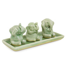 Load image into Gallery viewer, Celadon ceramic figurines (Set of 3) - Elephant Life Lessons | NOVICA