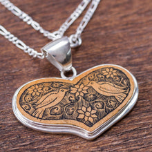 Load image into Gallery viewer, Peruvian Heart Shaped Mate Gourd Pendant Bird Necklace - Lovebird Romance | NOVICA