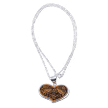 Load image into Gallery viewer, Peruvian Heart Shaped Mate Gourd Pendant Bird Necklace - Lovebird Romance | NOVICA