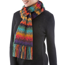 Load image into Gallery viewer, Alpaca Wool Striped Scarf from Peru - Andean Twilight | NOVICA