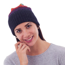 Load image into Gallery viewer, Handmade Alpaca Wool Striped Hat from Peru - Andean Twilight | NOVICA