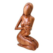 Load image into Gallery viewer, Hand Carved Suar Wood Sculpture - Mother and Her Child | NOVICA
