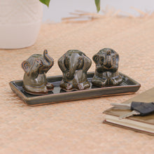 Load image into Gallery viewer, Unique Celadon Ceramic Figurines (Set of 3) - Elephant Lessons | NOVICA