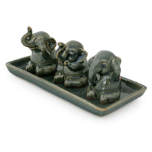 Load image into Gallery viewer, Unique Celadon Ceramic Figurines (Set of 3) - Elephant Lessons | NOVICA