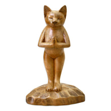 Load image into Gallery viewer, Hand Crafted Wood Sculpture - Cat Gives Thanks | NOVICA