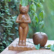 Load image into Gallery viewer, Hand Crafted Wood Sculpture - Cat Gives Thanks | NOVICA