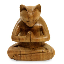 Load image into Gallery viewer, Carved Suar Wood Sculpture - Mindful Cat | NOVICA