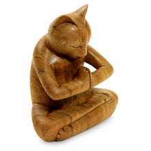 Load image into Gallery viewer, Carved Suar Wood Sculpture - Mindful Cat | NOVICA