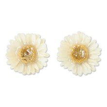Load image into Gallery viewer, Natural Flower Button Earrings - White Aster | NOVICA