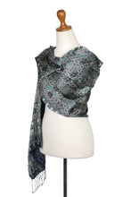 Load image into Gallery viewer, Fair Trade Batik Silk Patterned Blue Shawl - Java Starlight | NOVICA