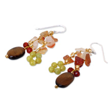 Load image into Gallery viewer, Hand Crafted Tiger's Eye and Quartz Cluster Earrings - Thai Autumn | NOVICA