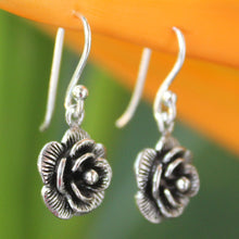 Load image into Gallery viewer, Thai Floral Sterling Silver Dangle Earrings - Loy Kratong Rose | NOVICA
