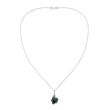 Load image into Gallery viewer, Chrysocolla and obsidian pendant necklace - Silver Scarab | NOVICA