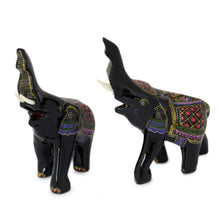 Load image into Gallery viewer, Lacquered Wood Figurines (Pair) - Happy Elephants | NOVICA