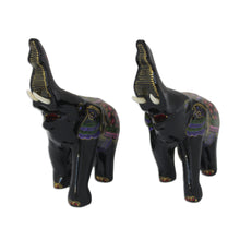 Load image into Gallery viewer, Lacquered Wood Figurines (Pair) - Happy Elephants | NOVICA