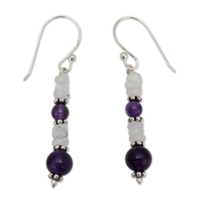 Load image into Gallery viewer, Amethyst and Rainbow Moonstone Dangle Earrings - Morning Clouds | NOVICA