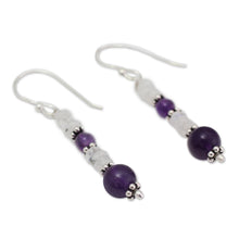 Load image into Gallery viewer, Amethyst and Rainbow Moonstone Dangle Earrings - Morning Clouds | NOVICA