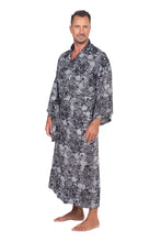 Load image into Gallery viewer, Men's Black Batik Patterned Robe - Midnight Stars | NOVICA