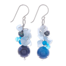 Load image into Gallery viewer, Unique Pearl and Aquamarine Cluster Earrings - Blue Love | NOVICA
