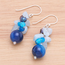 Load image into Gallery viewer, Unique Pearl and Aquamarine Cluster Earrings - Blue Love | NOVICA