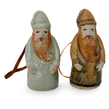 Load image into Gallery viewer, Celadon ceramic Christmas ornaments (Pair) - Thai Santa Claus | NOVICA