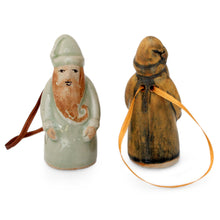 Load image into Gallery viewer, Celadon ceramic Christmas ornaments (Pair) - Thai Santa Claus | NOVICA