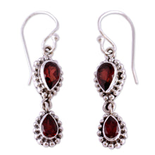 Load image into Gallery viewer, Garnet Earrings in Sterling Silver from India Jewelry - 'Halo of Beauty' | NOVICA