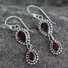 Load image into Gallery viewer, Garnet Earrings in Sterling Silver from India Jewelry - 'Halo of Beauty' | NOVICA