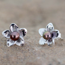 Load image into Gallery viewer, Grey Pearl Floral Jewelry Sterling Silver Earrings - Shadow Jasmine | NOVICA