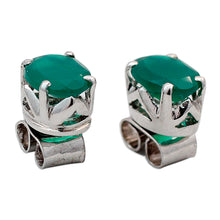 Load image into Gallery viewer, Unique Women's Stud Onyx Earrings - India Green | NOVICA