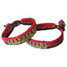 Load image into Gallery viewer, Good Fortune Brass Wristband Bracelets (Pair) - Cinnamon Coins | NOVICA