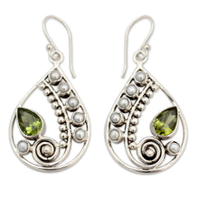 Load image into Gallery viewer, Pearl and Peridot Earrings Sterling Silver Jewelry - Inspired Paisley | NOVICA